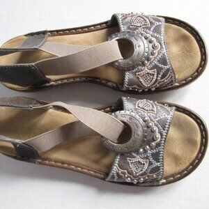 Rieker Women's Sz 5.5 36EUR Regina Women's Sandal Brown Leather Slingback Beaded